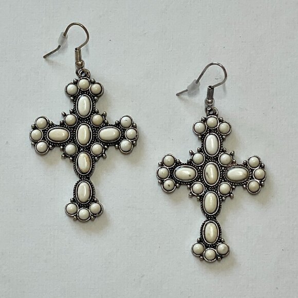 Cross Western Boho Style Silver Concho Earrings #1102 - Picture 4 of 6